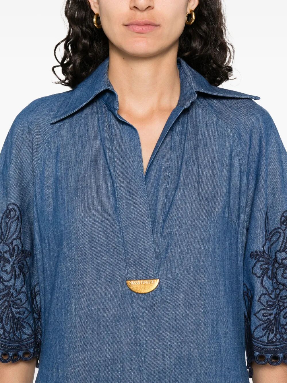 COCO EMBROIDERED DENIM LONG DRESS