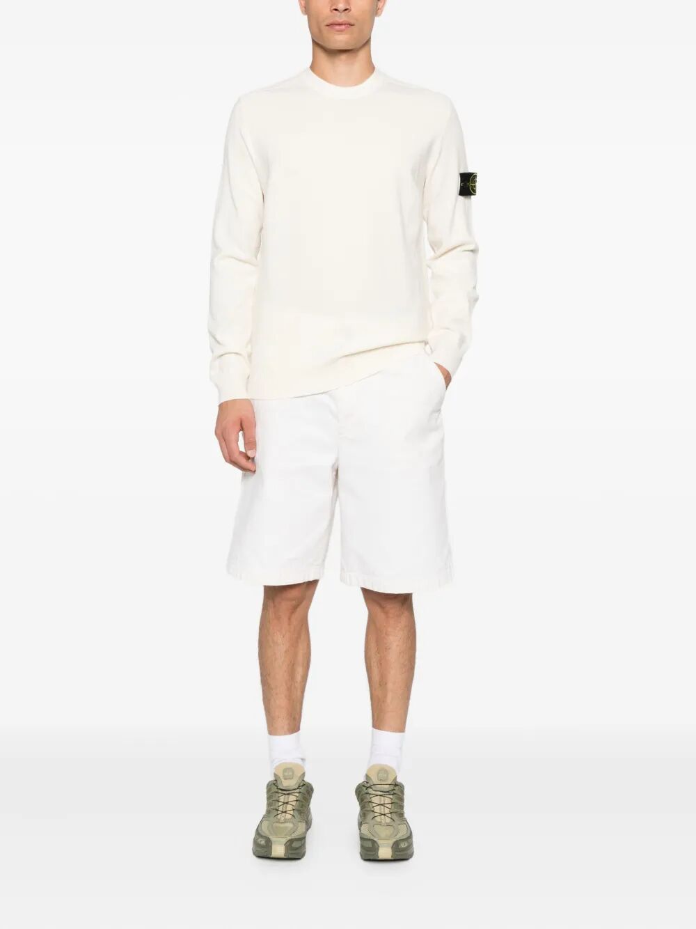 STRETCH WOOL CREWNECK SWEATER WITH REVERSE STITCH DETAILS
