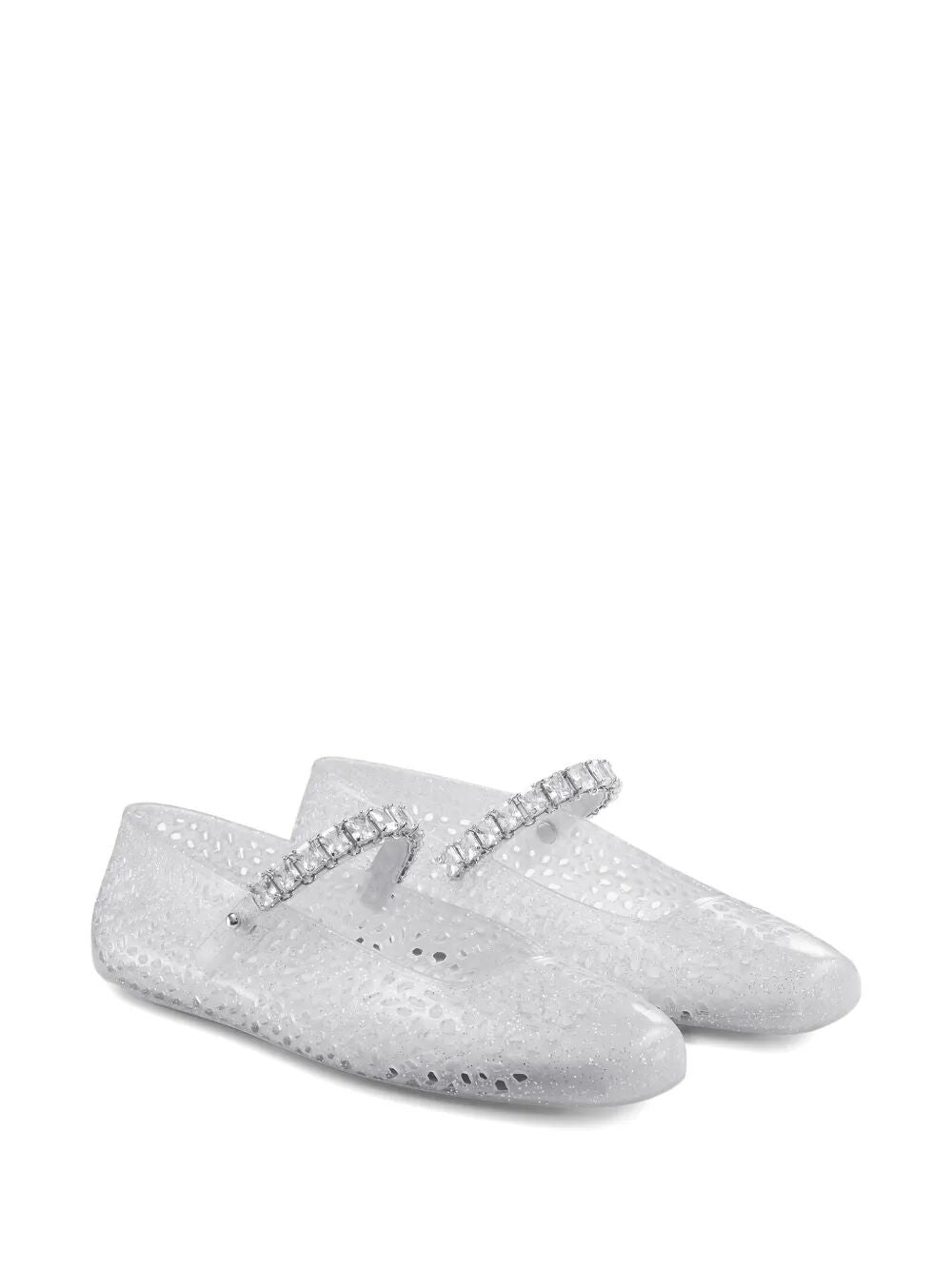 CLEAR JELLY BALLERINA FLATS WITH CRYSTAL EMBELLISHMENT