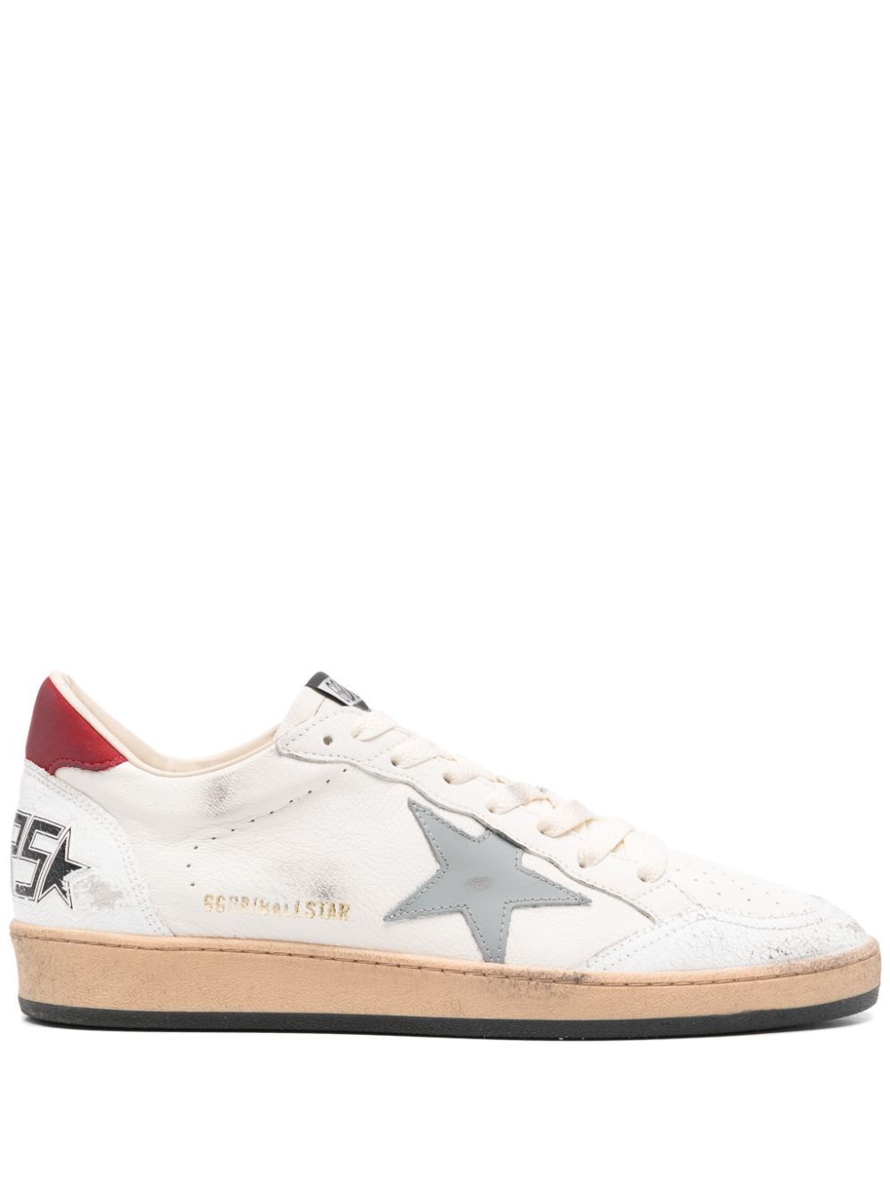 BALL STAR SNEAKERS IN NAPPA LEATHER WITH GREY LEATHER STAR AND RED LEATHER HEEL TAB