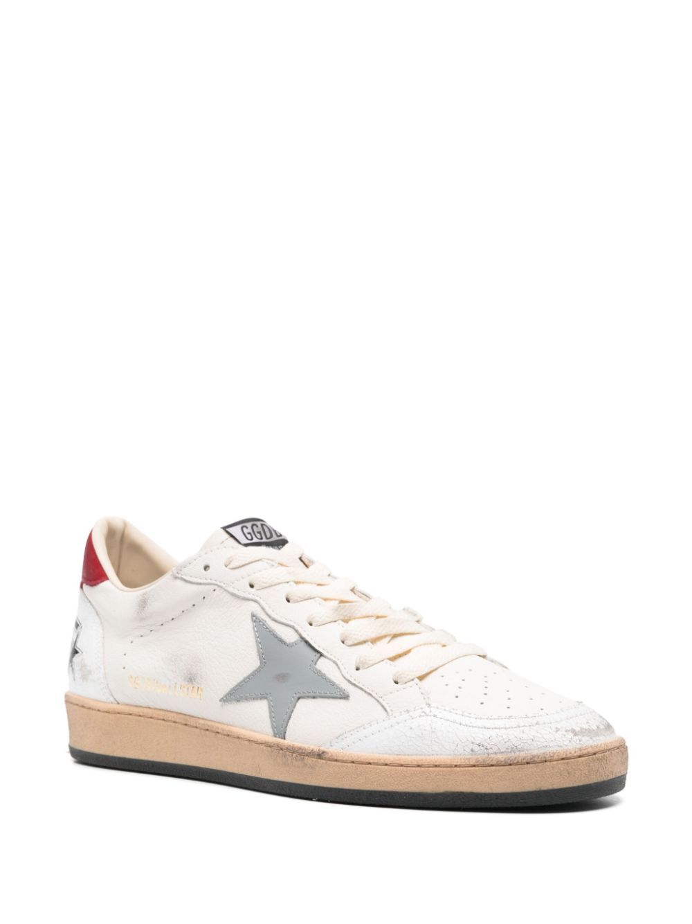 BALL STAR SNEAKERS IN NAPPA LEATHER WITH GREY LEATHER STAR AND RED LEATHER HEEL TAB
