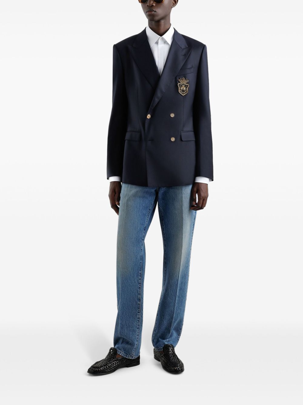 DOUBLE-BREASTED WOOL JACKET WITH PATCH