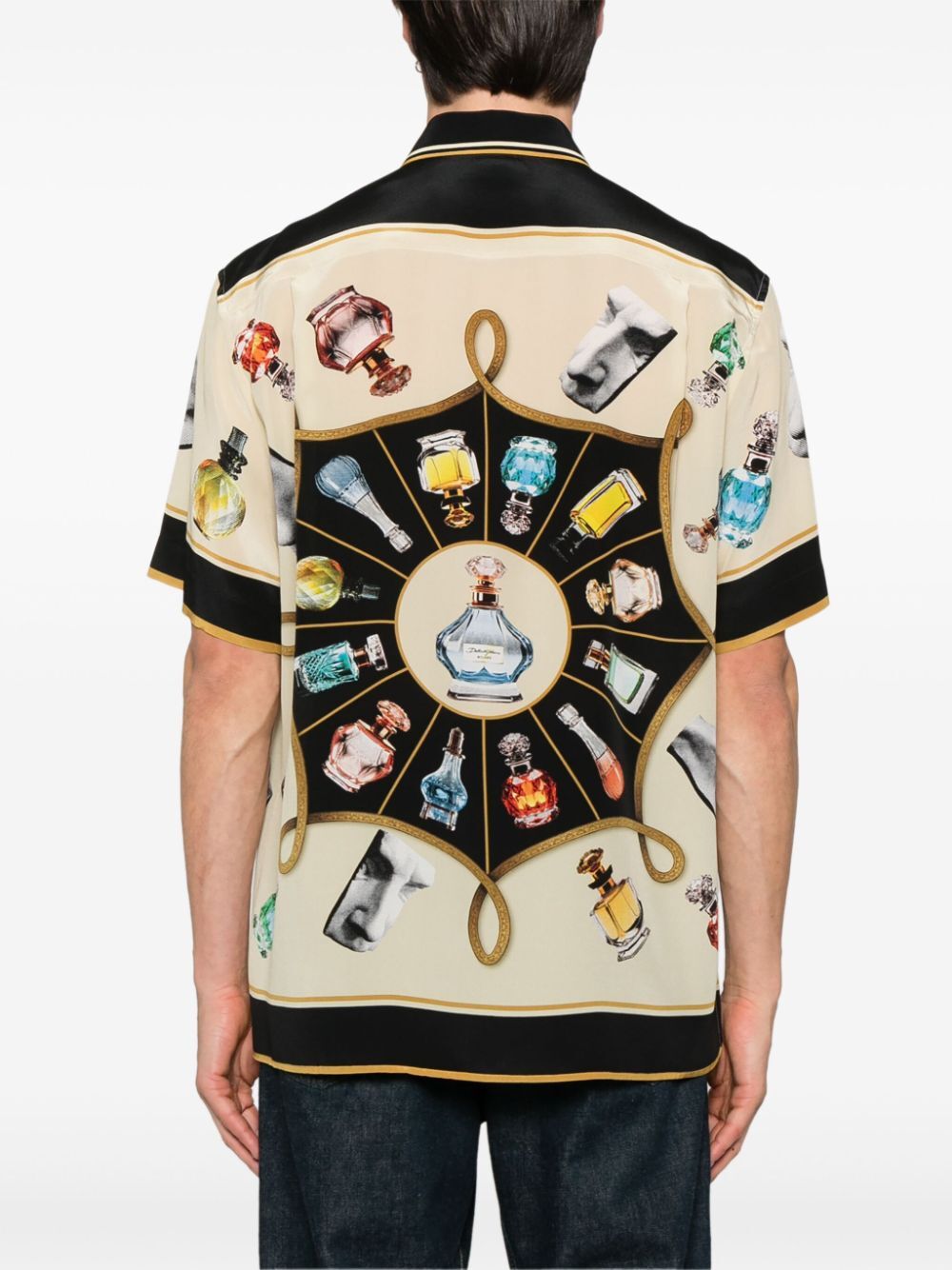 PERFUME-PRINT SHORT SLEEVED SILK SHIRT
