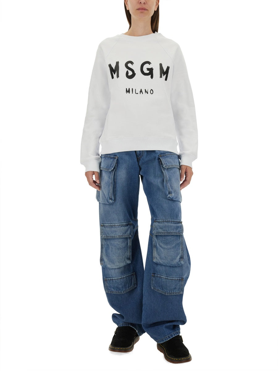 SWEATSHIRT WITH BRUSHED LOGO PRINT