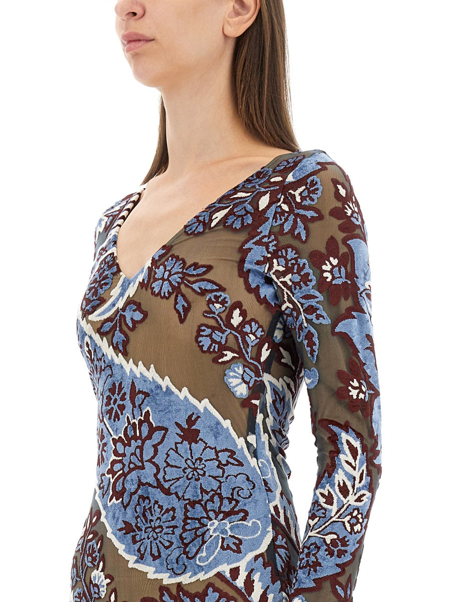 VELVET JACQUARD TULLE DRESS