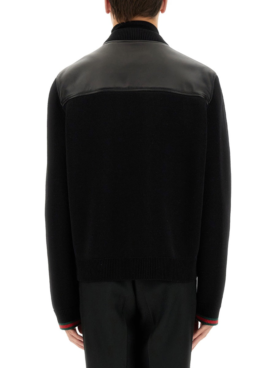 NAPPA LEATHER AND KNITTED BOMBER JACKET