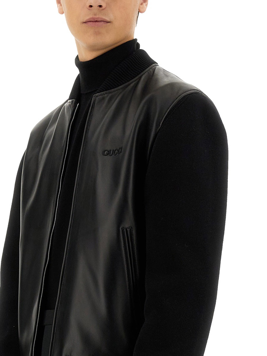 NAPPA LEATHER AND KNITTED BOMBER JACKET