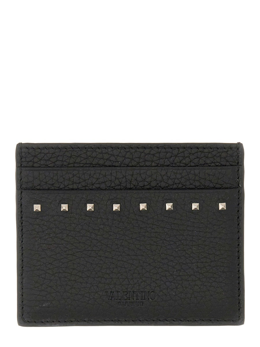 GARNET CALFSKIN "ROCKSTUD" CARD HOLDER