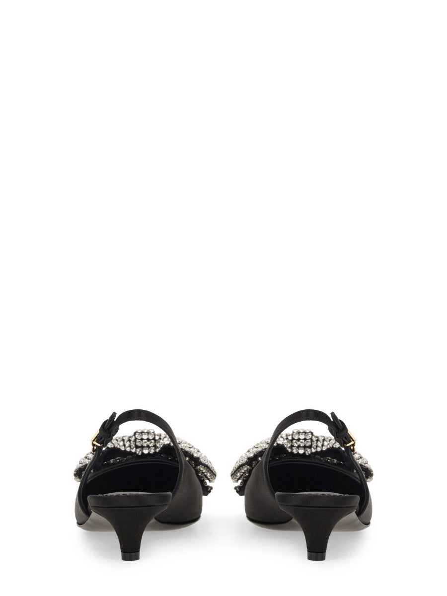 SATIN SLING-BACK WITH RHINESTONE EMBROIDERY