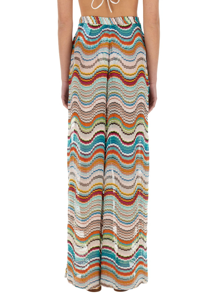 KNIT COVER-UP PANTS WITH LAMÉ WAVE PATTERN