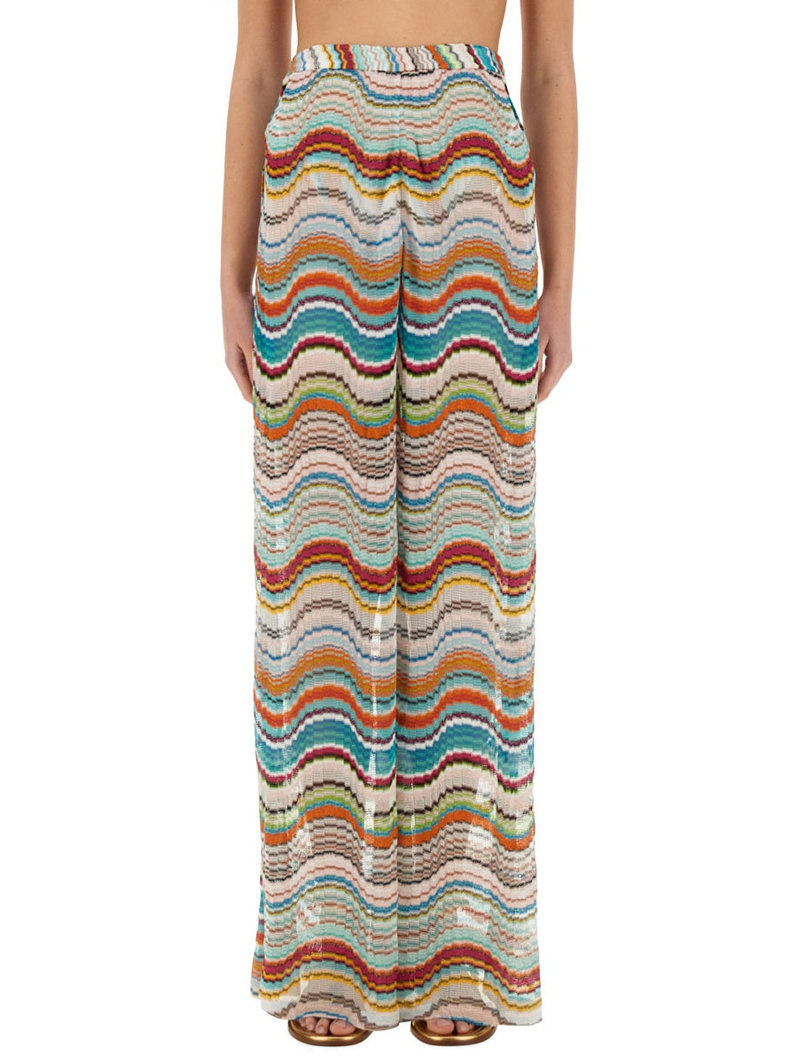 KNIT COVER-UP PANTS WITH LAMÉ WAVE PATTERN