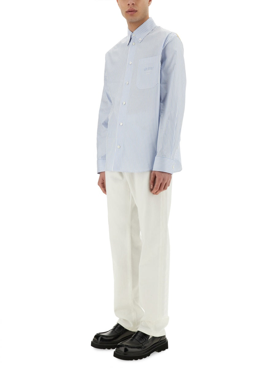 STRIPED SHIRT WITH SILK PRINTED INSERT