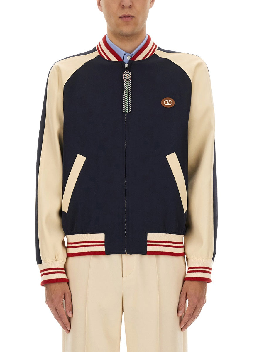 WOOL AND COTTON BOMBER JACKET WITH VLOGO AND CHAT DE LA MAISON PATCH