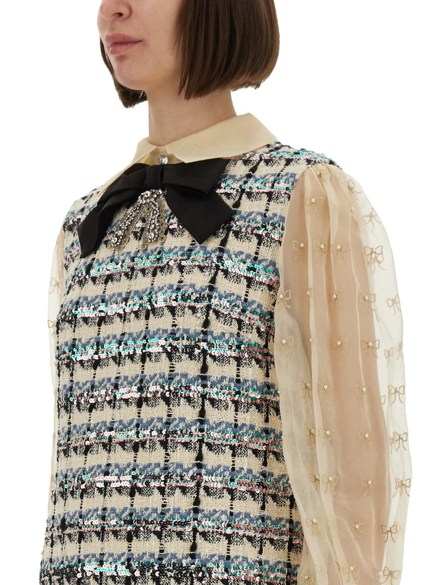 EMBROIDERED TWEED DRESS