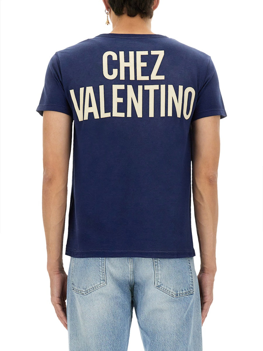 "CHEZ VALENTINO" PRINT AND PATCH T-SHIRT