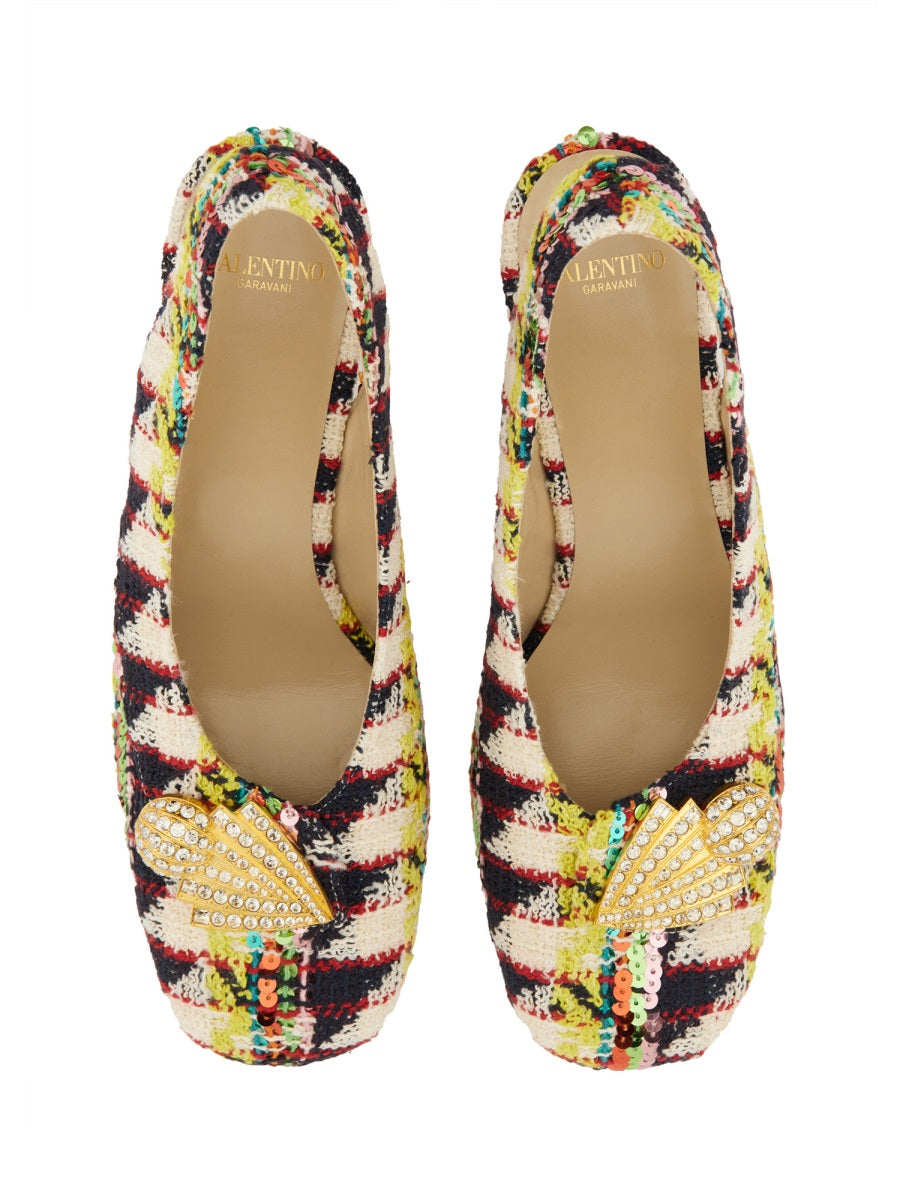 TWEED "ADAMANTINE" SLINGBACK PUMPS