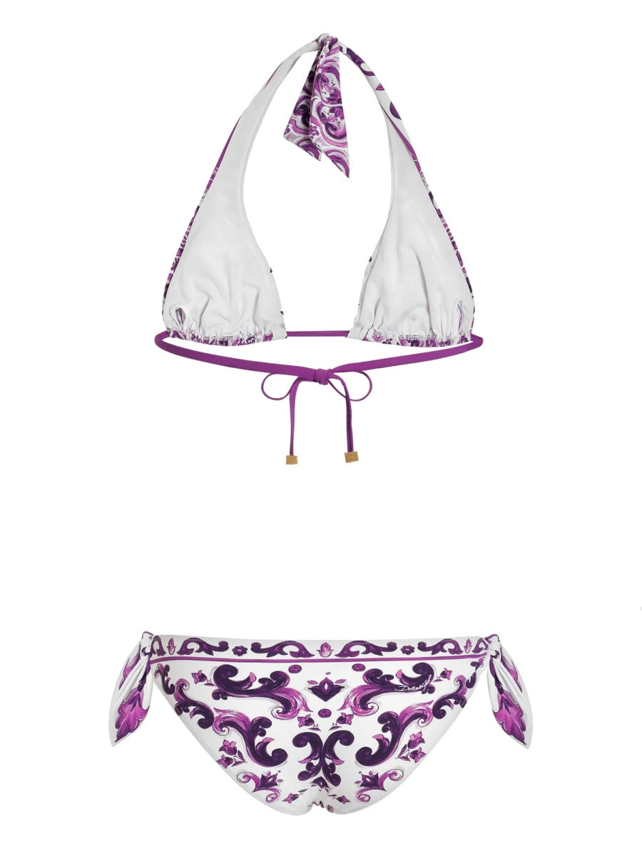 MAJOLICA PRINT PADDED TRIANGLE BIKINI SWIMSUIT