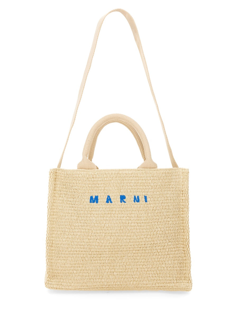 RAFFIA EFFECT FABRIC SMALL TOTE BAG