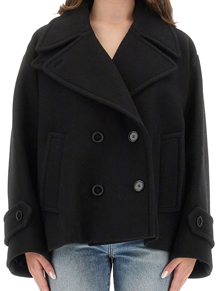 DOUBLE-BREASTED JACKET WITH PEAKED LAPELS