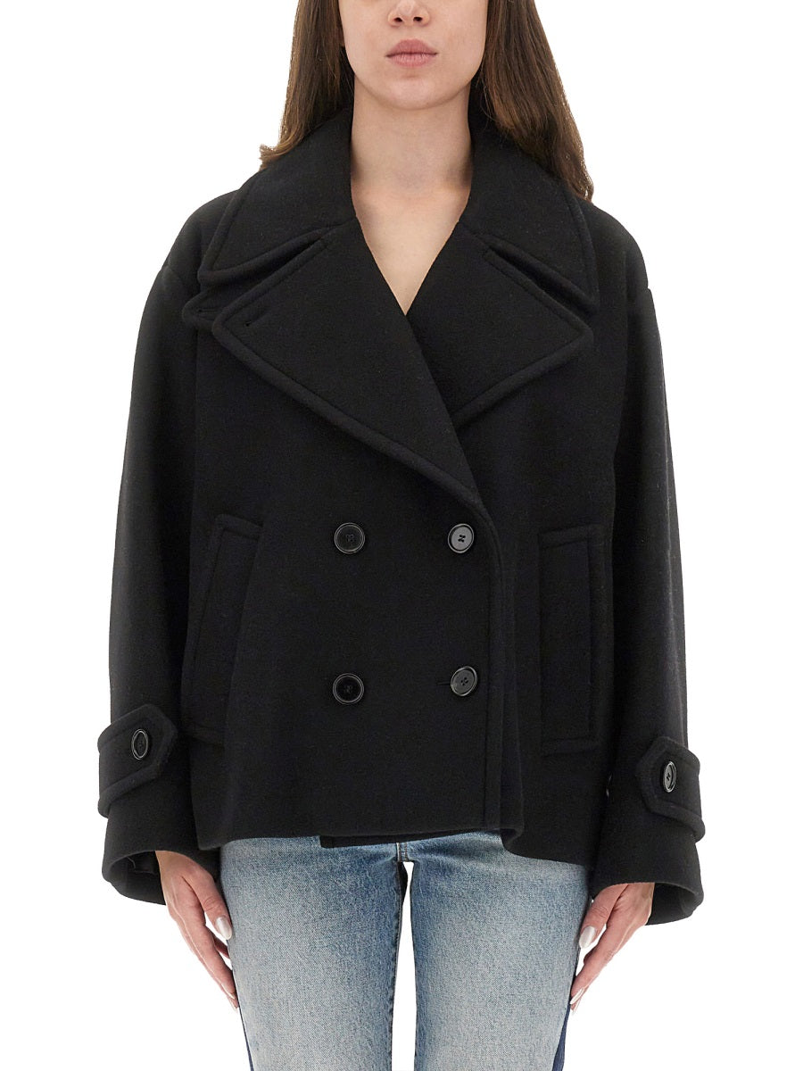 DOUBLE-BREASTED JACKET WITH PEAKED LAPELS