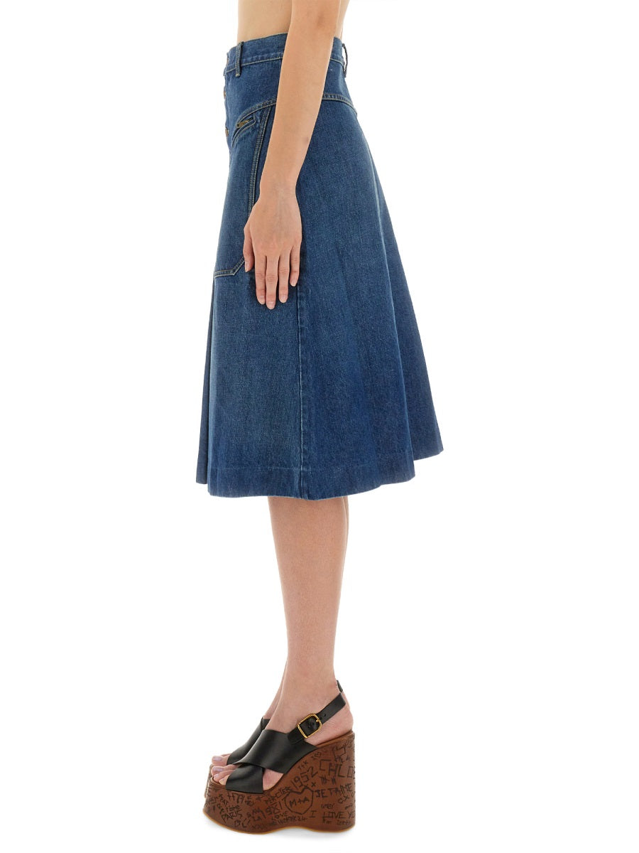 DENIM KNEE-LENGTH SKIRT