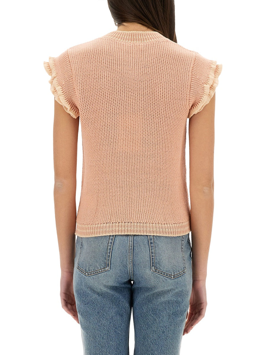 SHORT-SLEEVED WOOL KNIT TOP