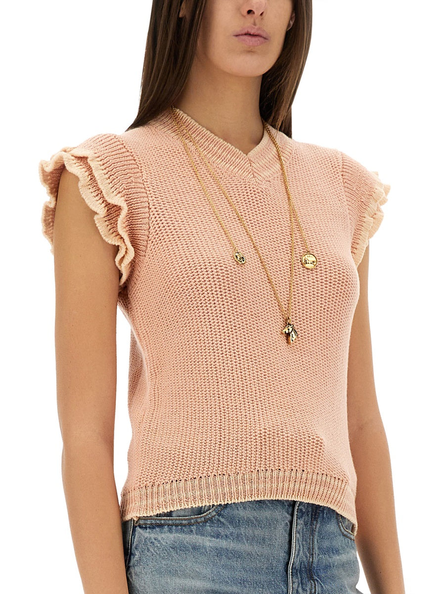SHORT-SLEEVED WOOL KNIT TOP