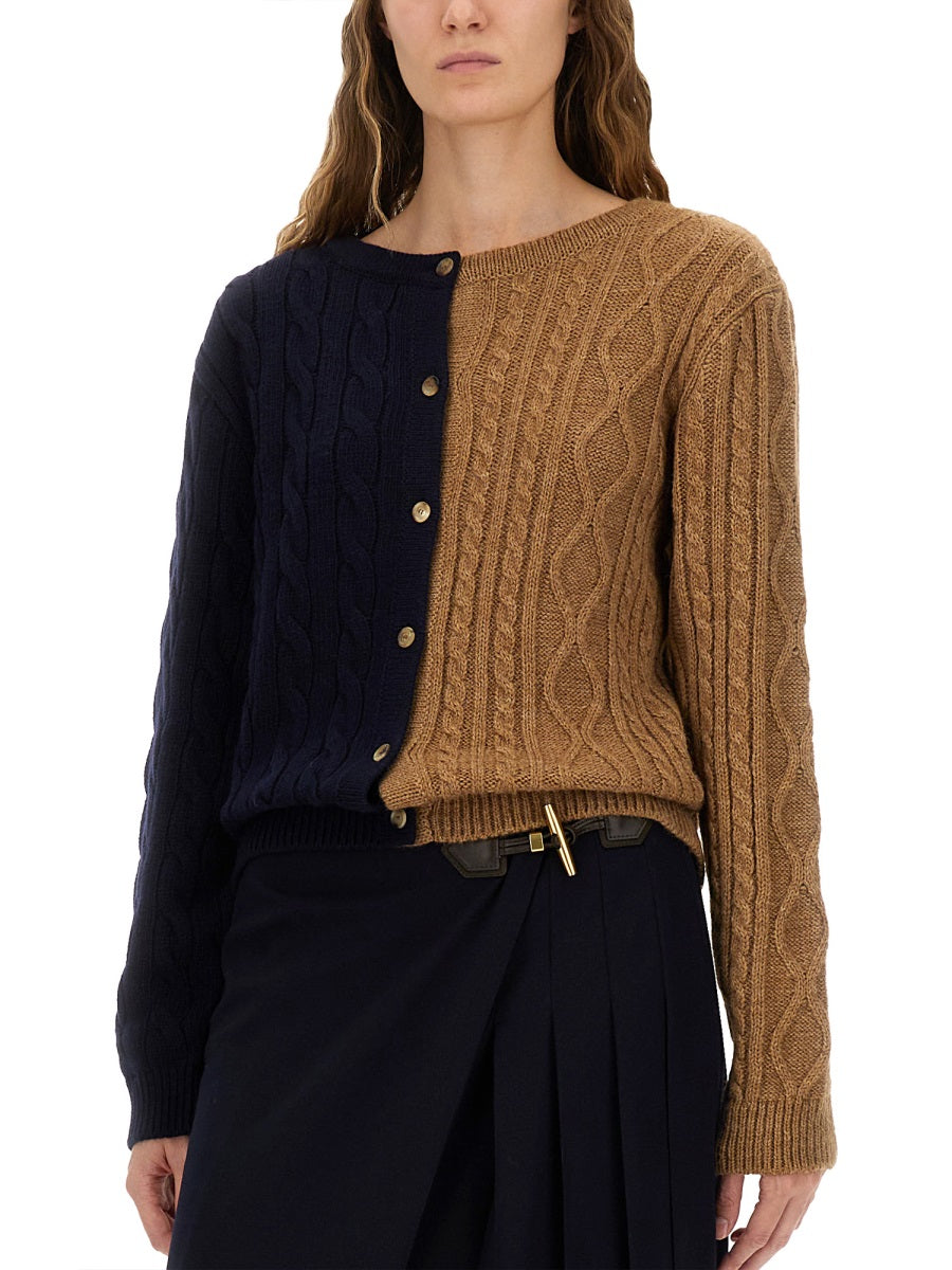 TWO-TONE ALPACA BLEND CARDIGAN
