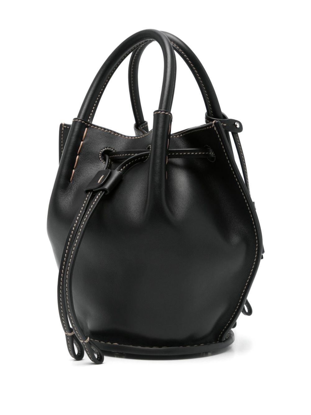 LOGO-CHARM LEATHER MINI BUCKET BAG