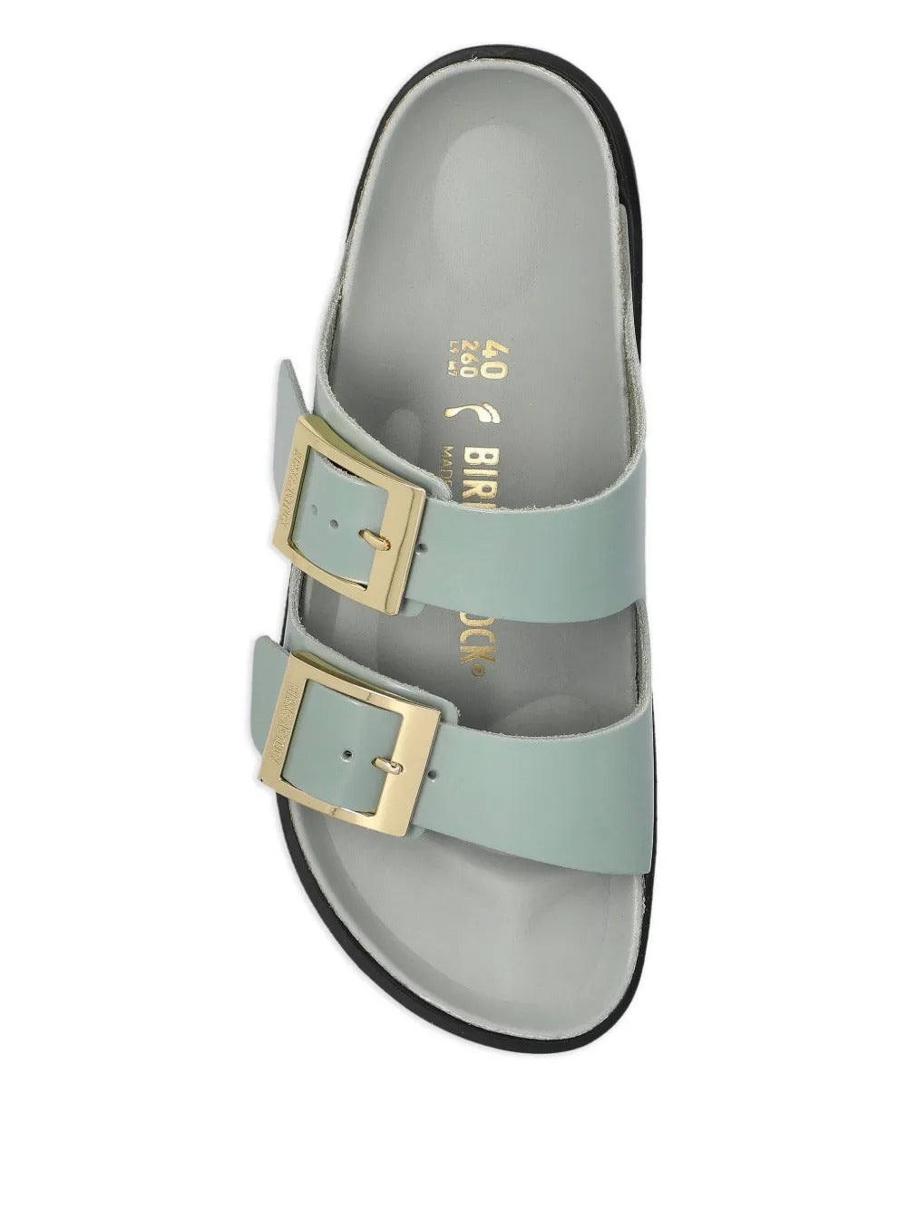 ARIZONA DROPLET BUCKLE SHINY LEATHER SANDALS