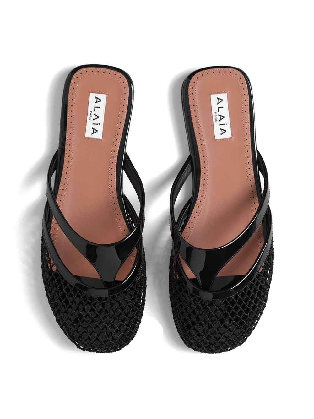 FISHNET AND LEATHER INFRADITO FLAT MULES