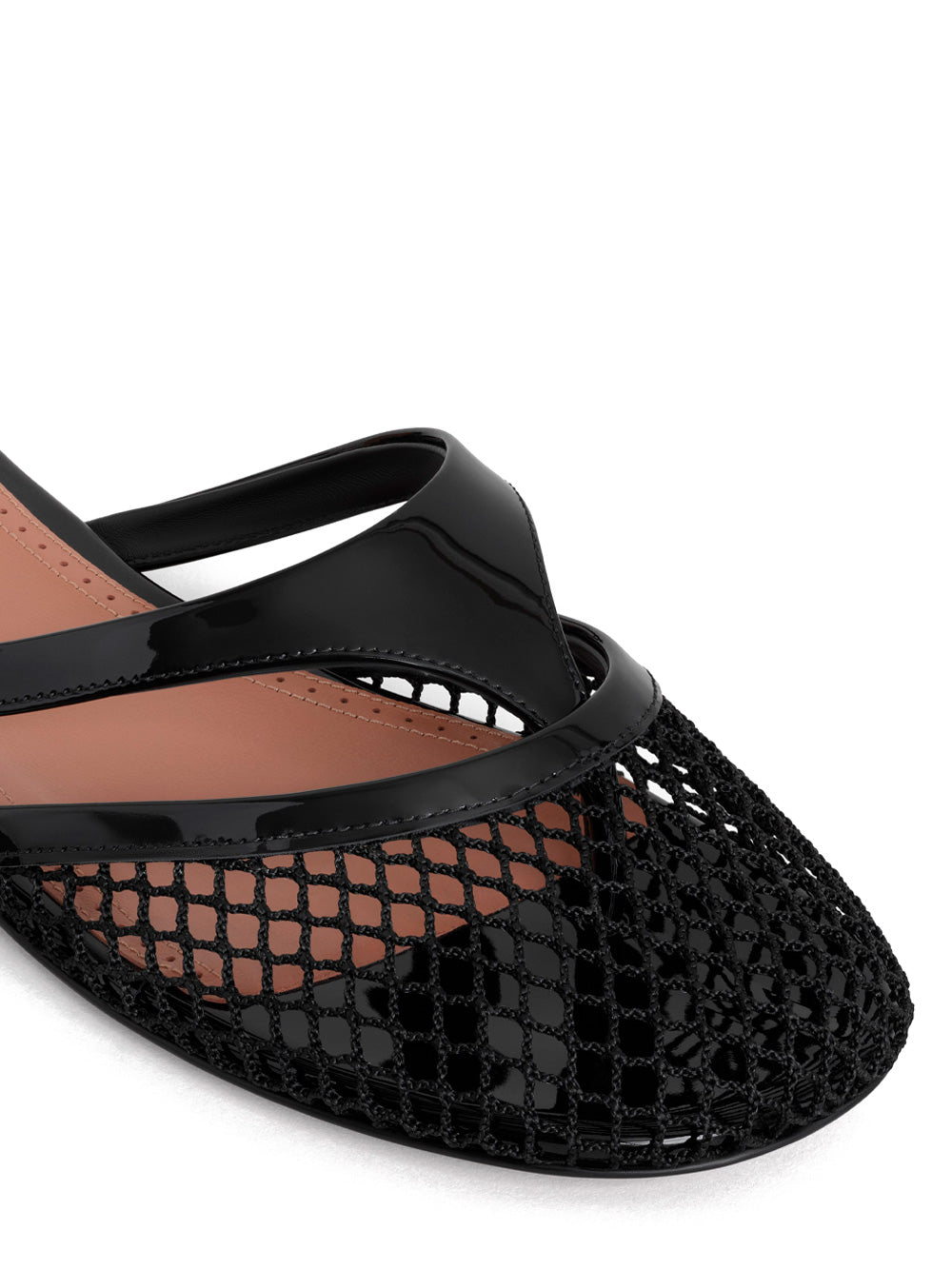 FISHNET AND LEATHER INFRADITO FLAT MULES