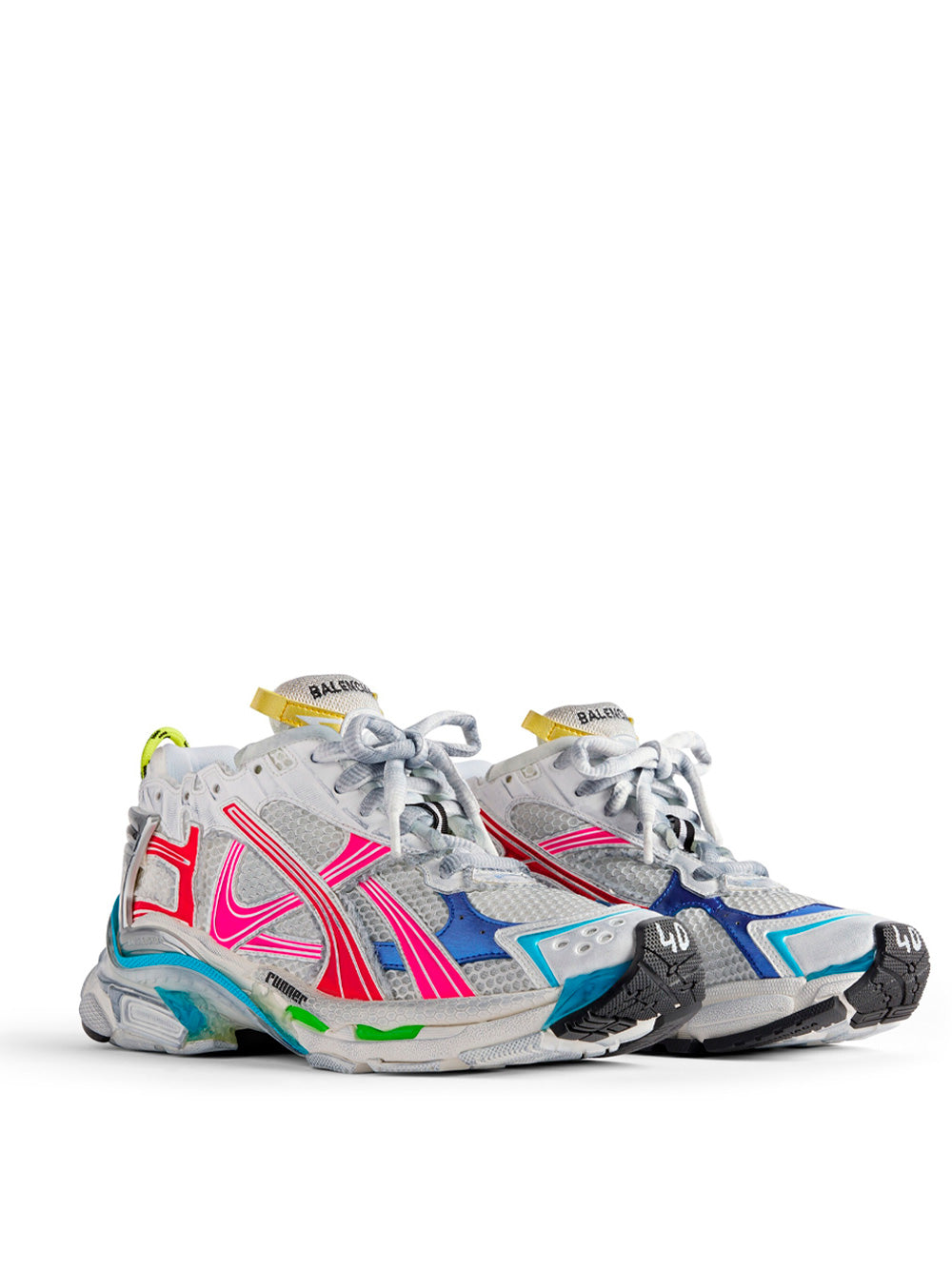 MESH AND NYLON MULTICOLOR WORN-OUT EFFECT RUNNER SNEAKERS