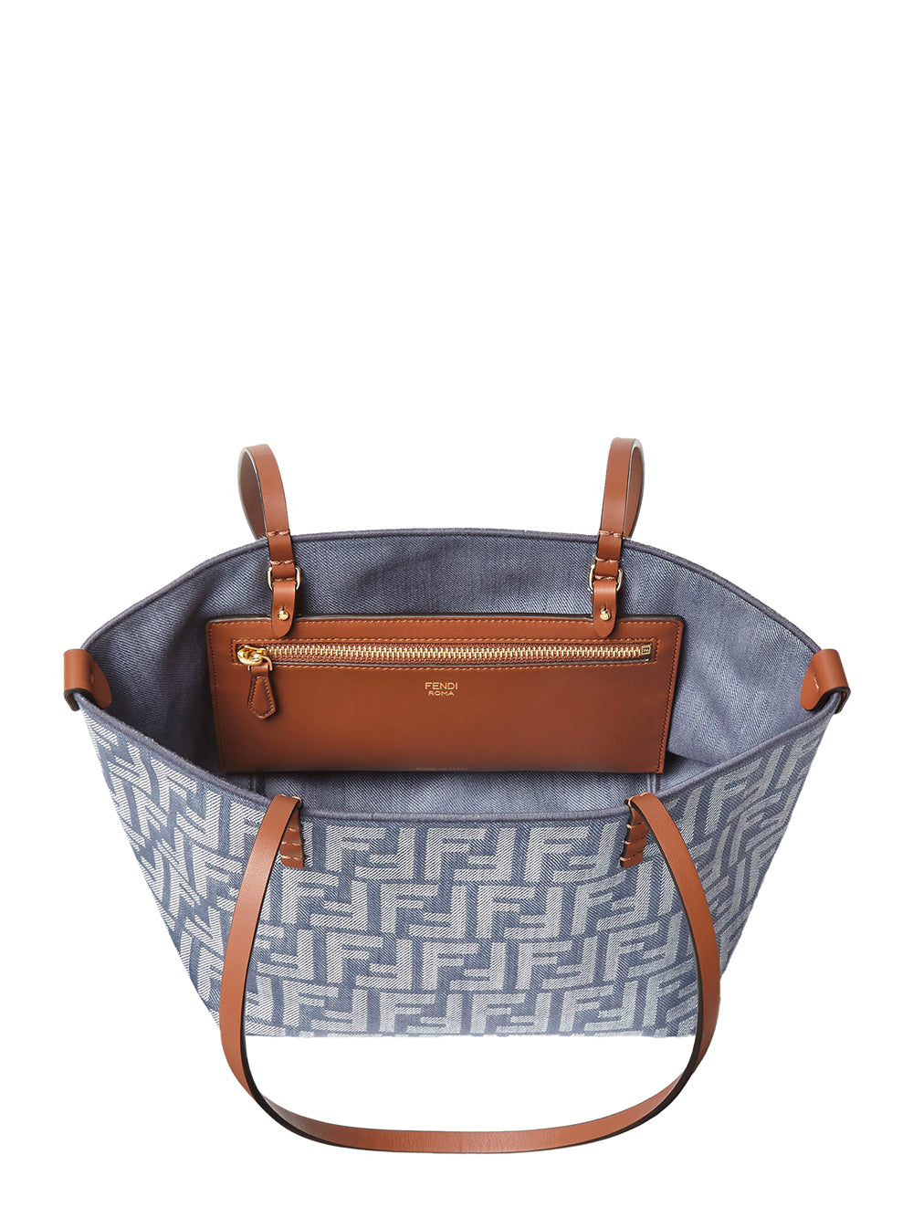 SMALL ROLL BLUE DENIM-EFFECT FF JACQUARD REVERSIBLE SHOPPER