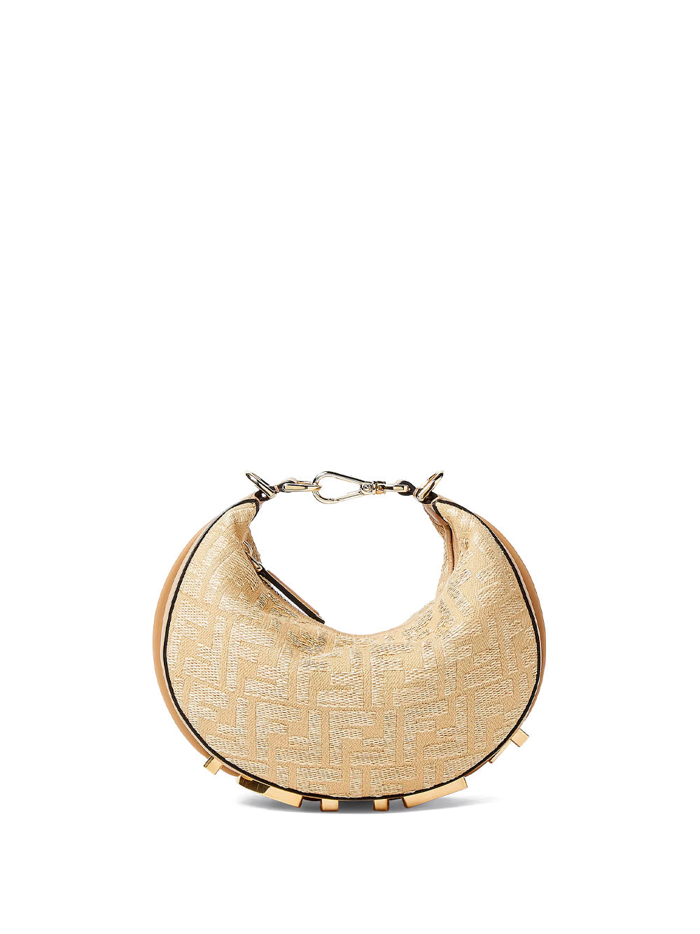 JACQUARD FABRIC MINI FENDIGRAPHY HOBO BAG WITH RAFFIA FF