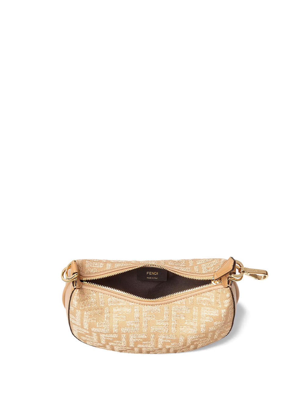 JACQUARD FABRIC MINI FENDIGRAPHY HOBO BAG WITH RAFFIA FF