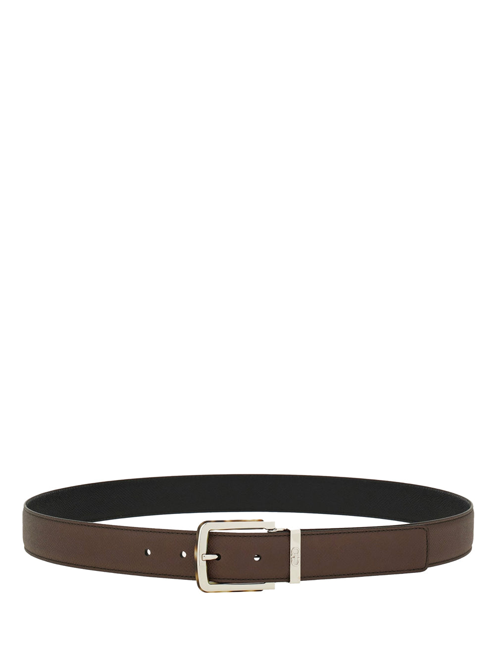 TWO-TONE REVERSIBLE BELT WITH TORTOISESHELL RESIN EDGE BUCKLE