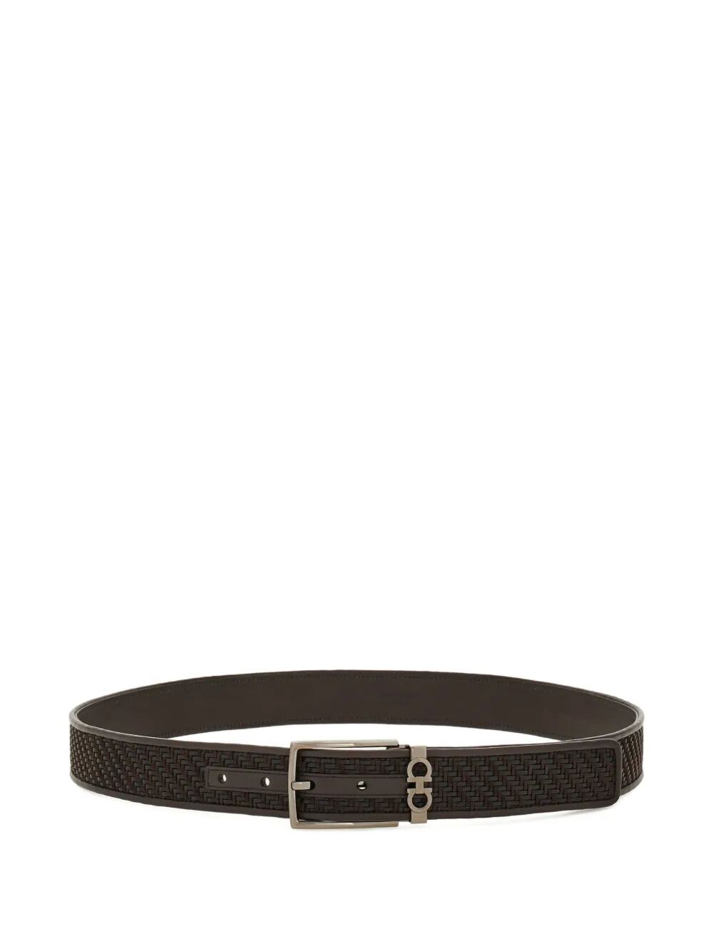 BASKETWEAVE EFFECT LEATHER BELT WITH SQUARE BUCKLE
