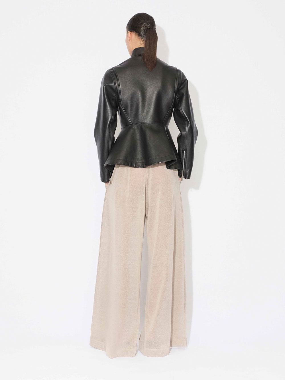 PEPLUM JACKET IN WASHED LAMBSKIN LEATHER