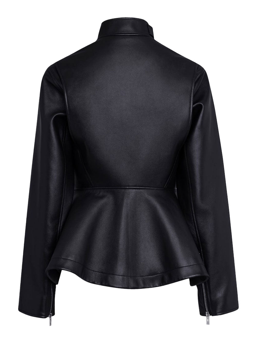 PEPLUM JACKET IN WASHED LAMBSKIN LEATHER