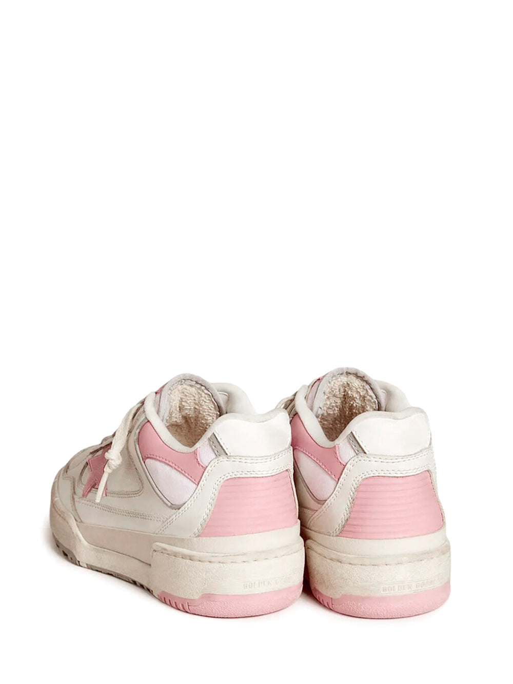 FORTY2 DISTRESSED FINISH LEATHER AND FABRIC SNEAKERS WITH PINK STAR