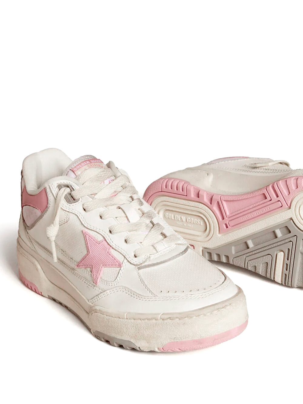FORTY2 DISTRESSED FINISH LEATHER AND FABRIC SNEAKERS WITH PINK STAR