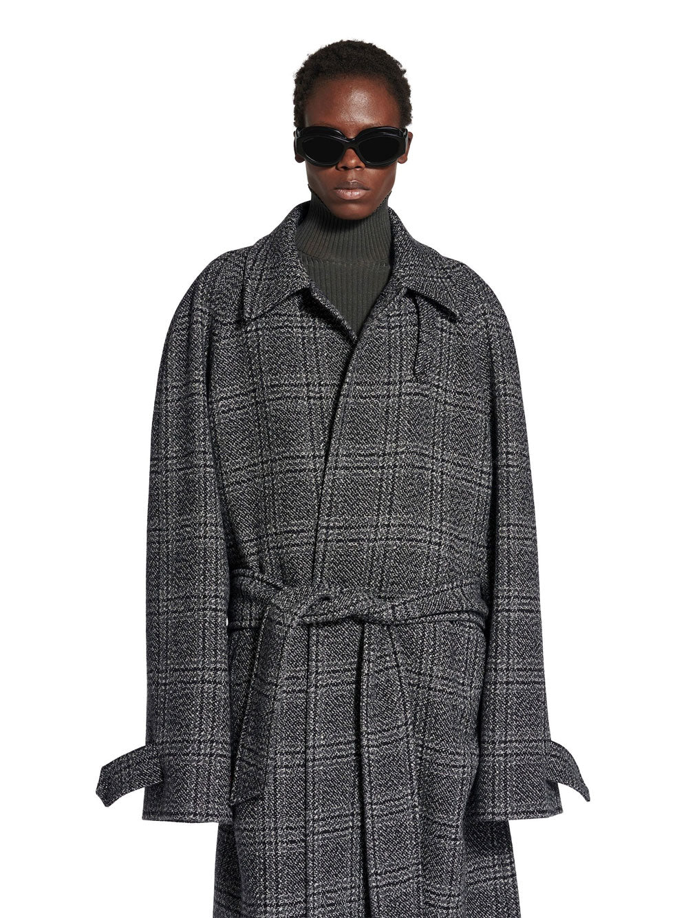 VINTAGE CHECKED WOOL ONE LAYER RAGLAN COAT