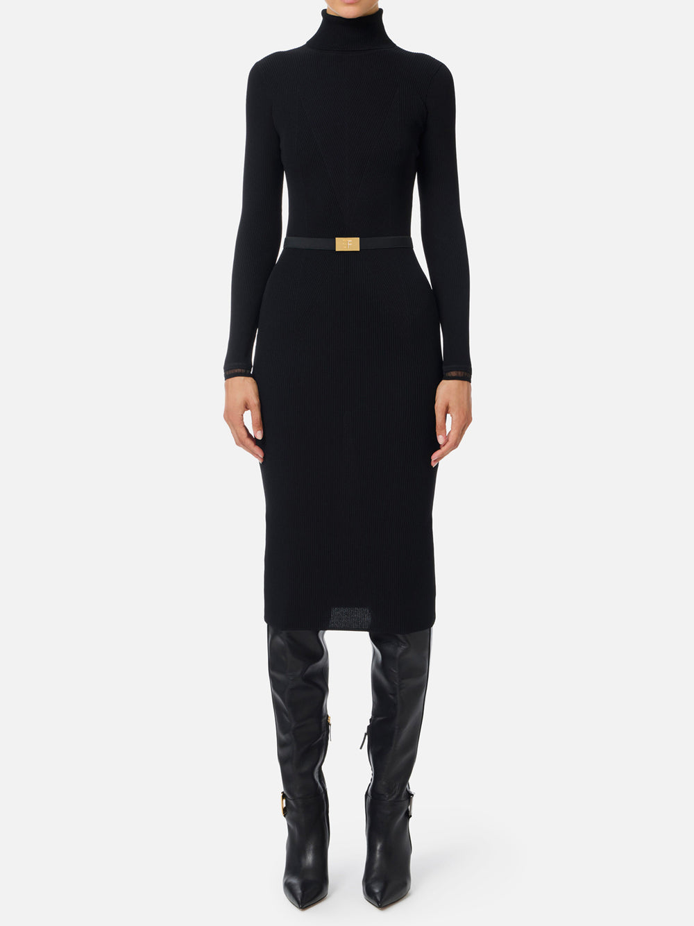 RIBBED KNIT DRESS WITH BELT