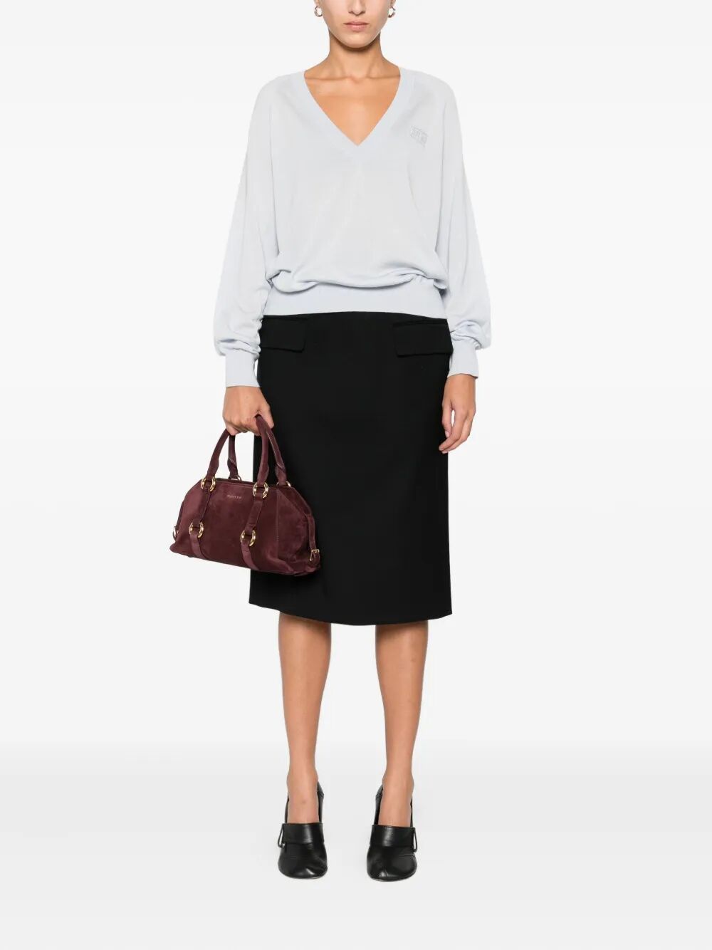 WOOL BLEND TRICOT V-NECK SWEATER