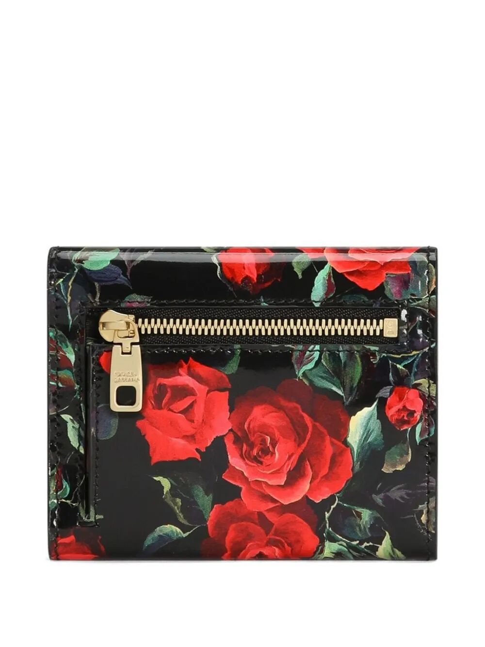 POLISHED CALFSKIN ROSE PRINT TRIFOLD WALLET