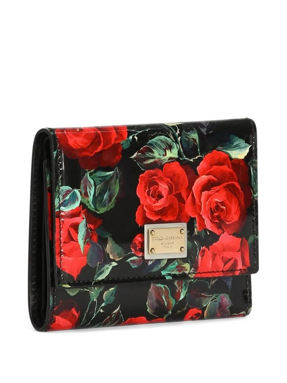 POLISHED CALFSKIN ROSE PRINT TRIFOLD WALLET
