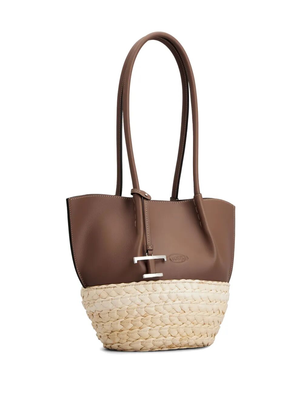 T TIMELESS-CHARM RAFFIA AND LEATHER SMALL TOTE BAG