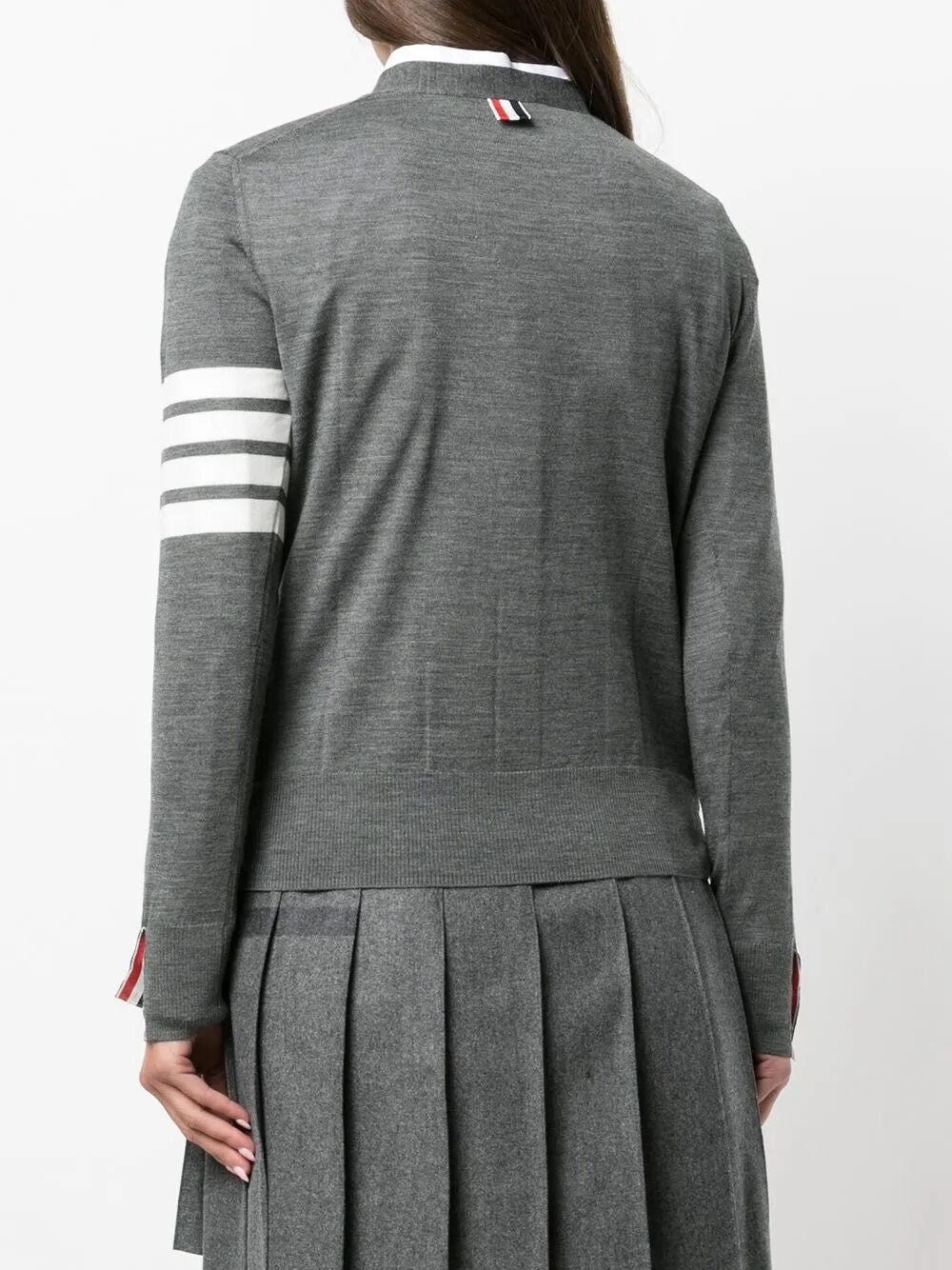 WOOL 4-BAR RELAXED V-NECK CARDIGAN