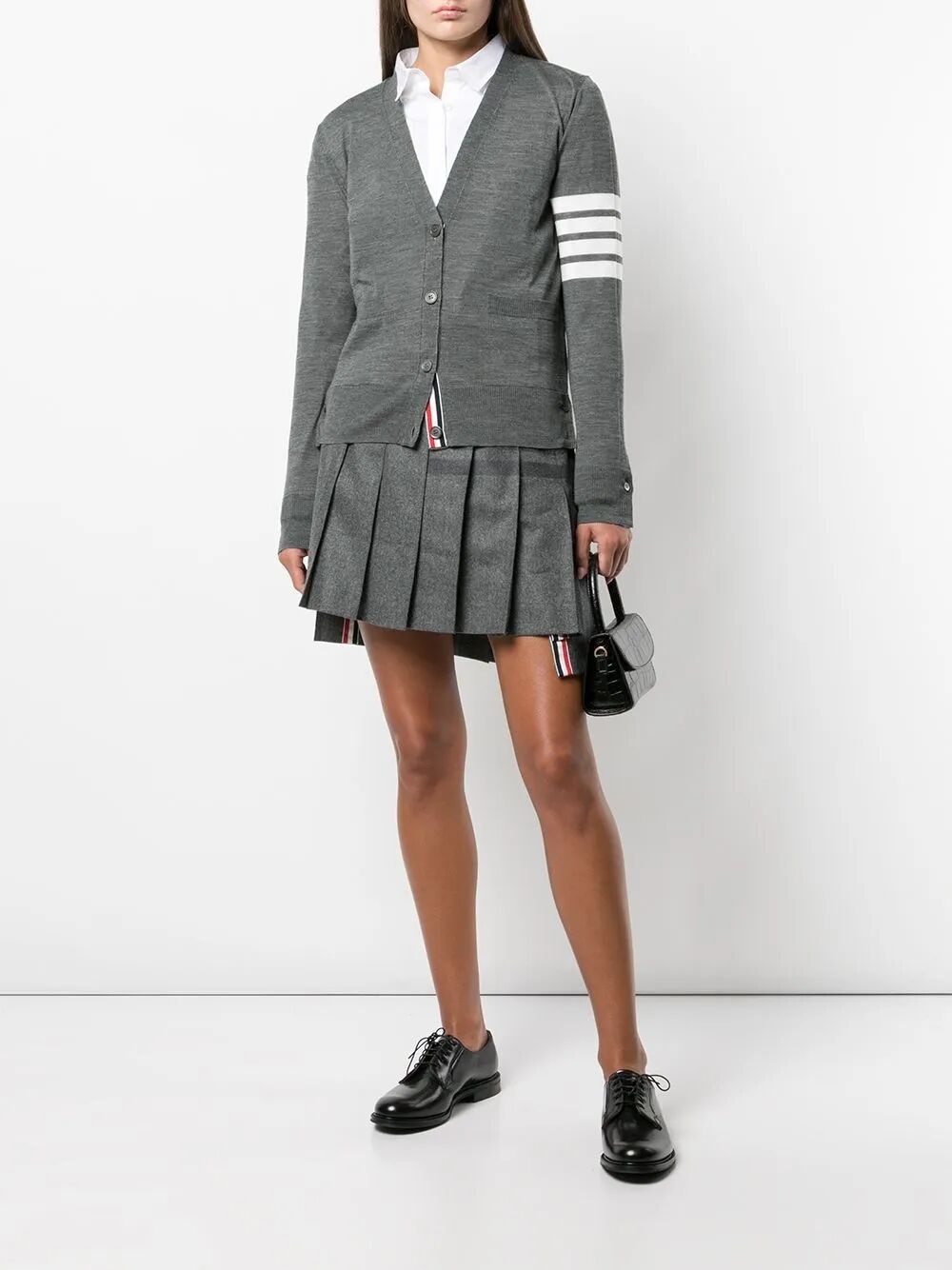 WOOL 4-BAR RELAXED V-NECK CARDIGAN